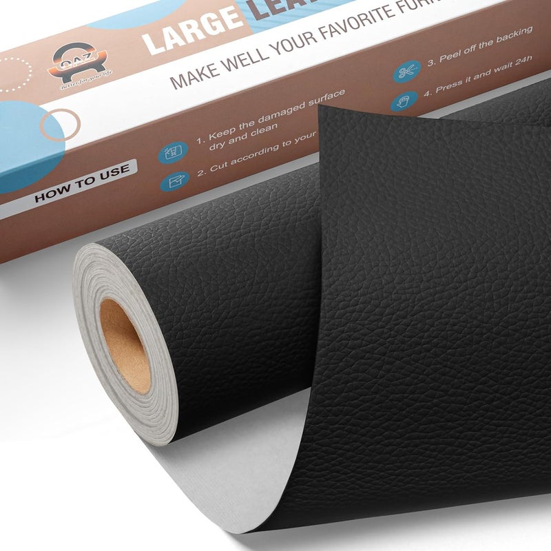 AZ Leather Repair Kit for Furniture 16"x 63" Leather Tape Repair Patch Self Adhesive Sofa Vinyl Repair Patch Kit for Car Seat,Couch,Boat Seat,Chair - Black - Image 1